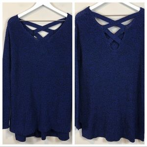 Lane Bryant Blue Marled Criss Cross Sweater 14/16